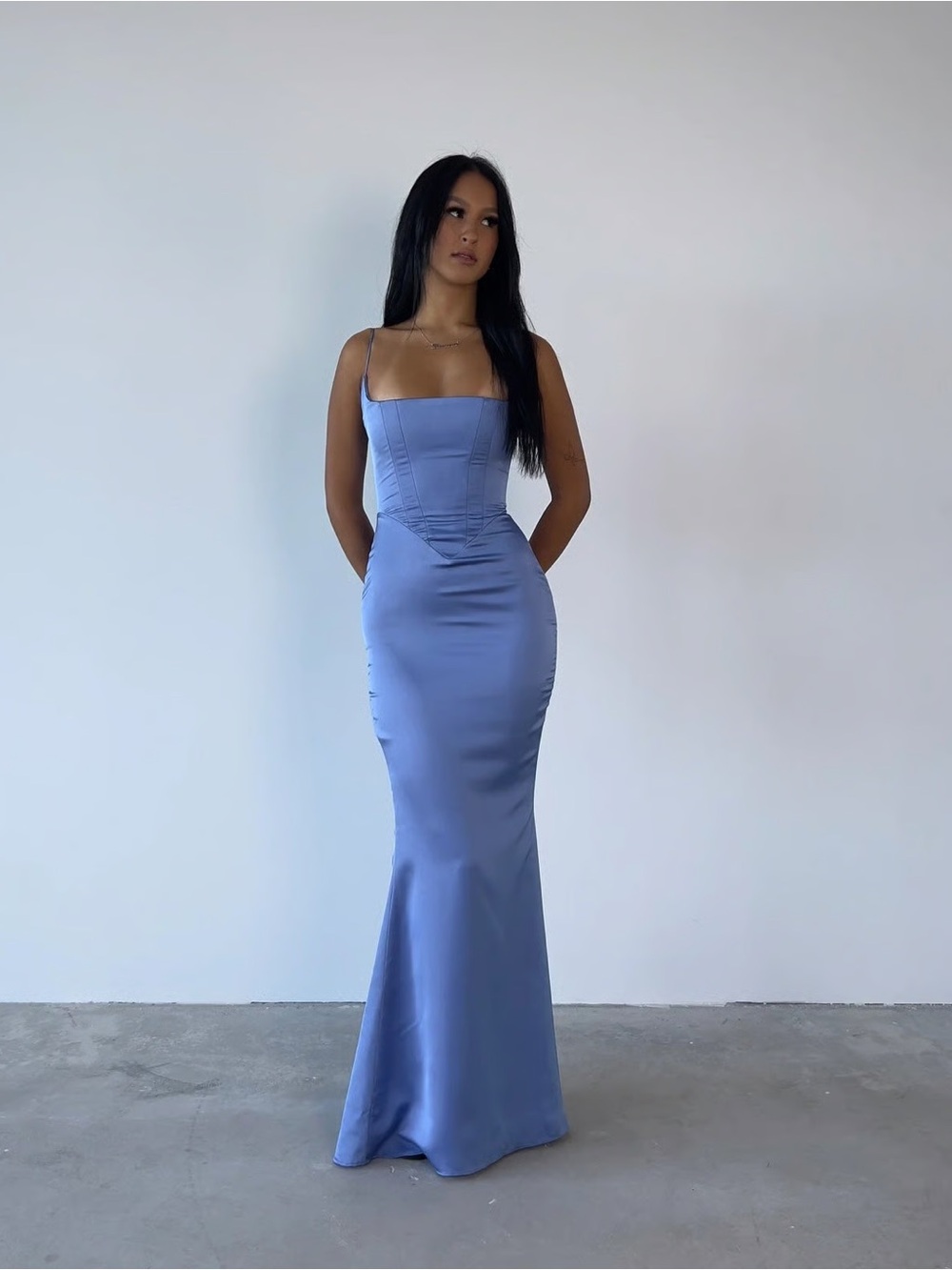 NWOT House of CB
Olivette Satin Dress - Periwinkle L